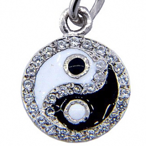 Colgante ying-yang con esmalte y piedras platabella rodinado